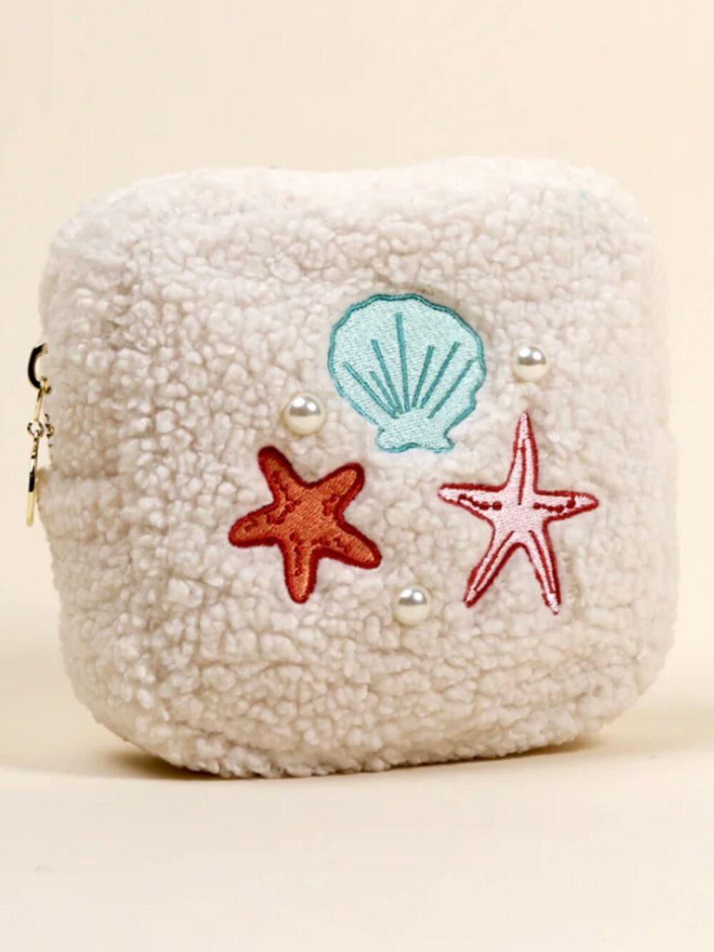 Square Seashells & Pearls Teddy Pouch